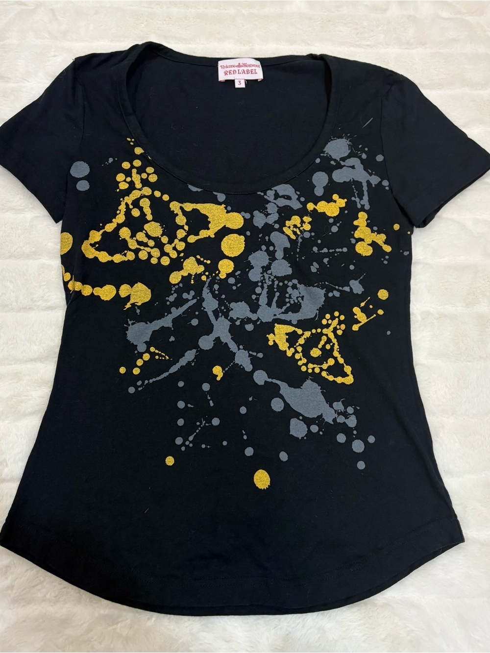 Vivienne Westwood Black Scoop Neck Tee with Gold and Gray Splatter
